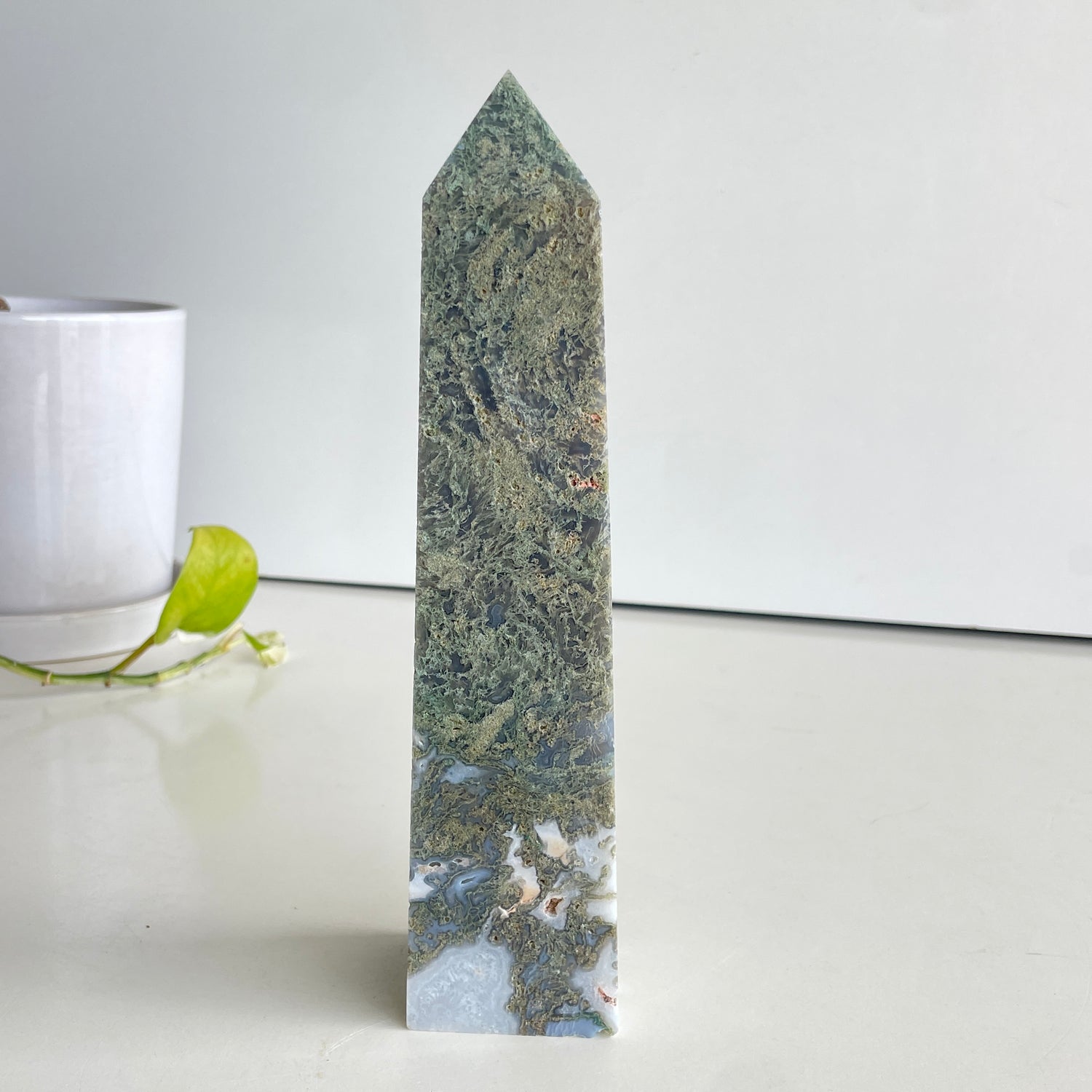 Moss Agate Obelisk 22.2cm