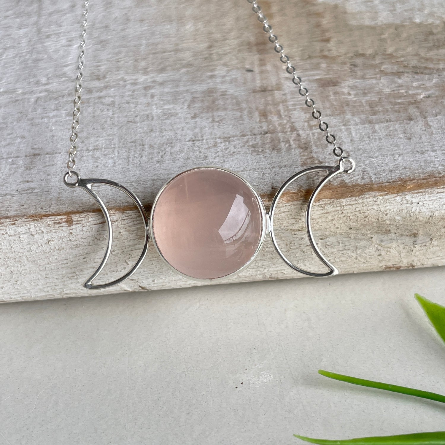 Rose Quartz Triple Moon Necklace