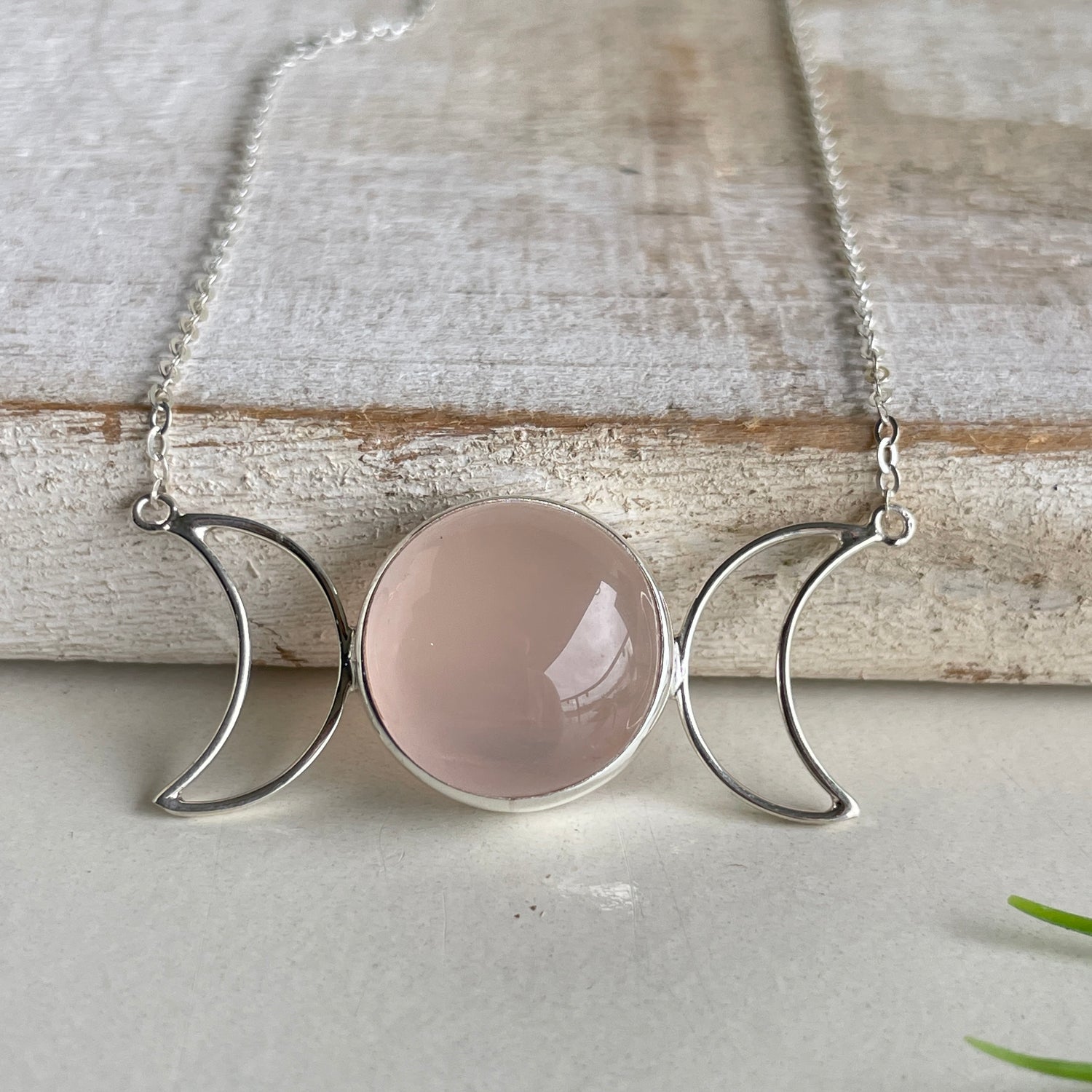 Rose Quartz Triple Moon Necklace