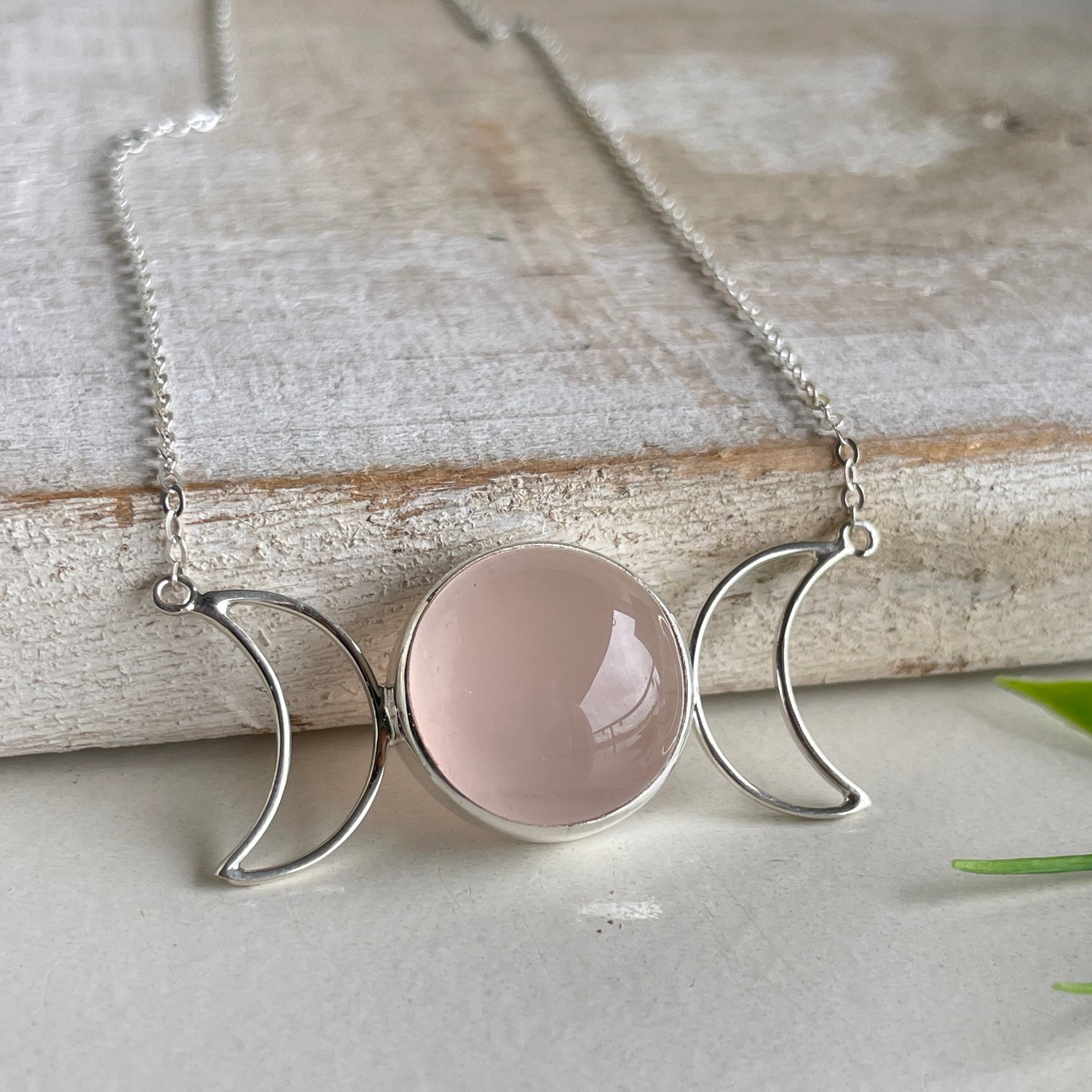 Rose Quartz Triple Moon Necklace