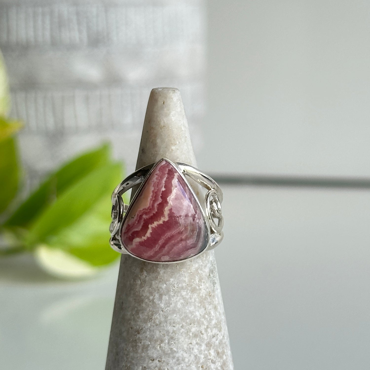 Rhodochrosite Teardrop Ring Sz8