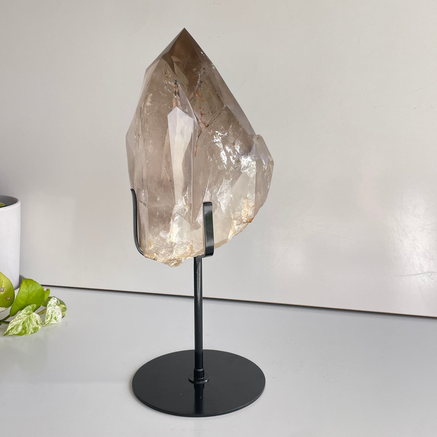 Smoky Quartz Point In Stand 24cm