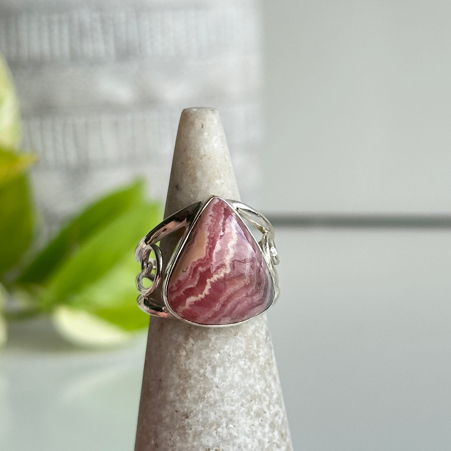 Rhodochrosite Teardrop Ring Sz8