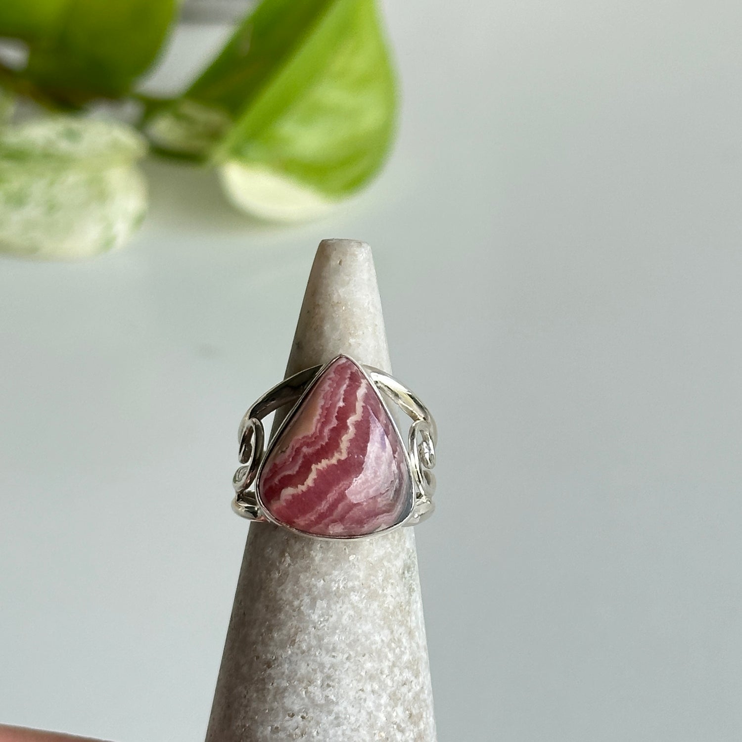Rhodochrosite Teardrop Ring Sz8