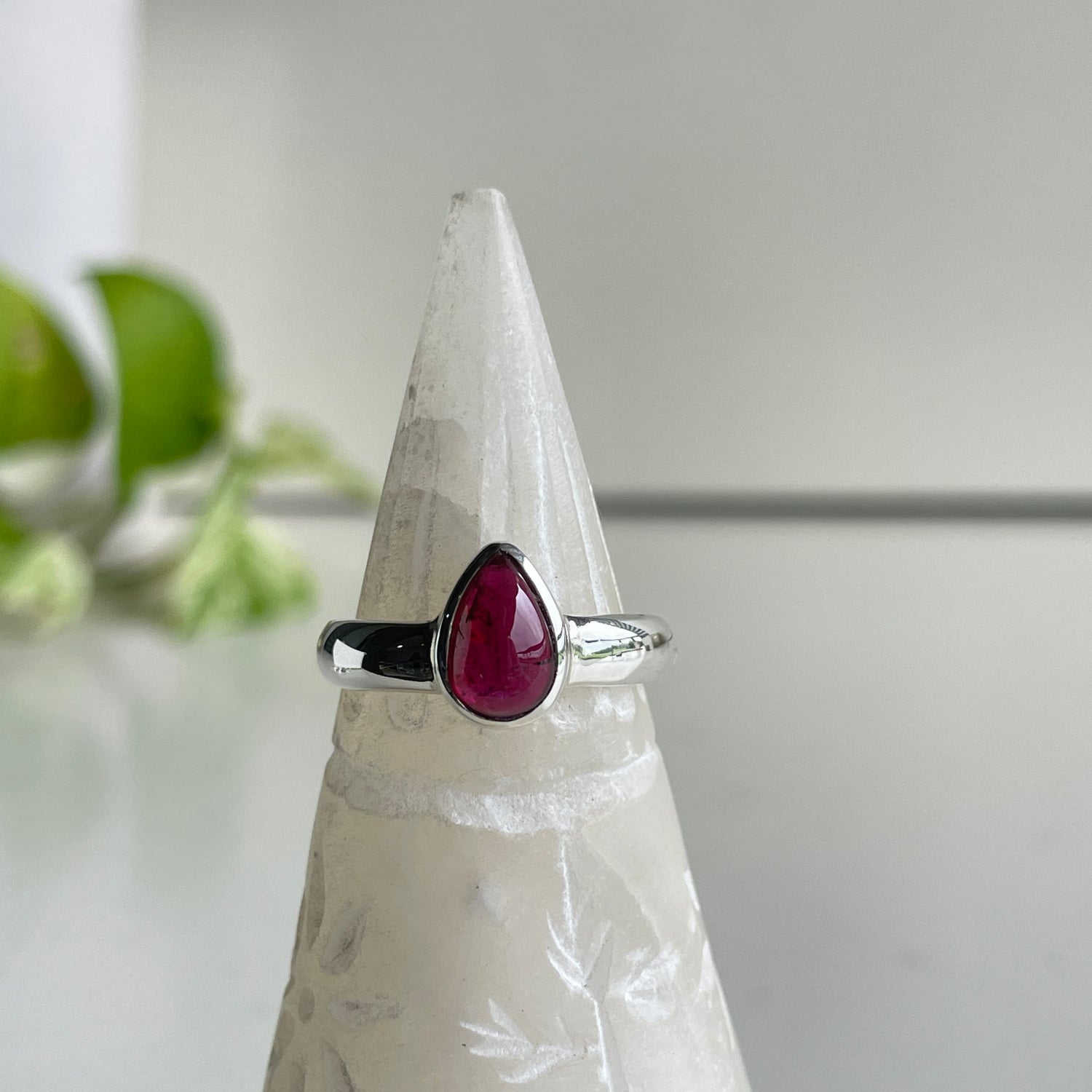 Pink Tourmaline Teardrop Ring Sz9