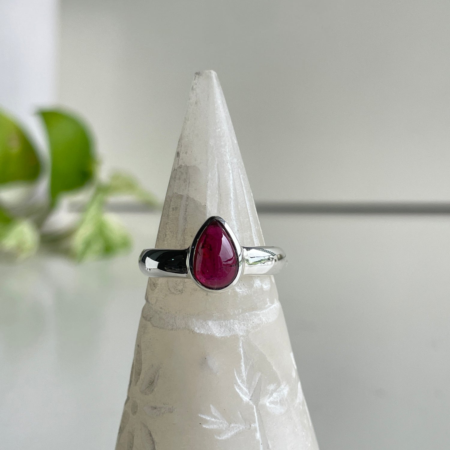 Pink Tourmaline Teardrop Ring Sz9