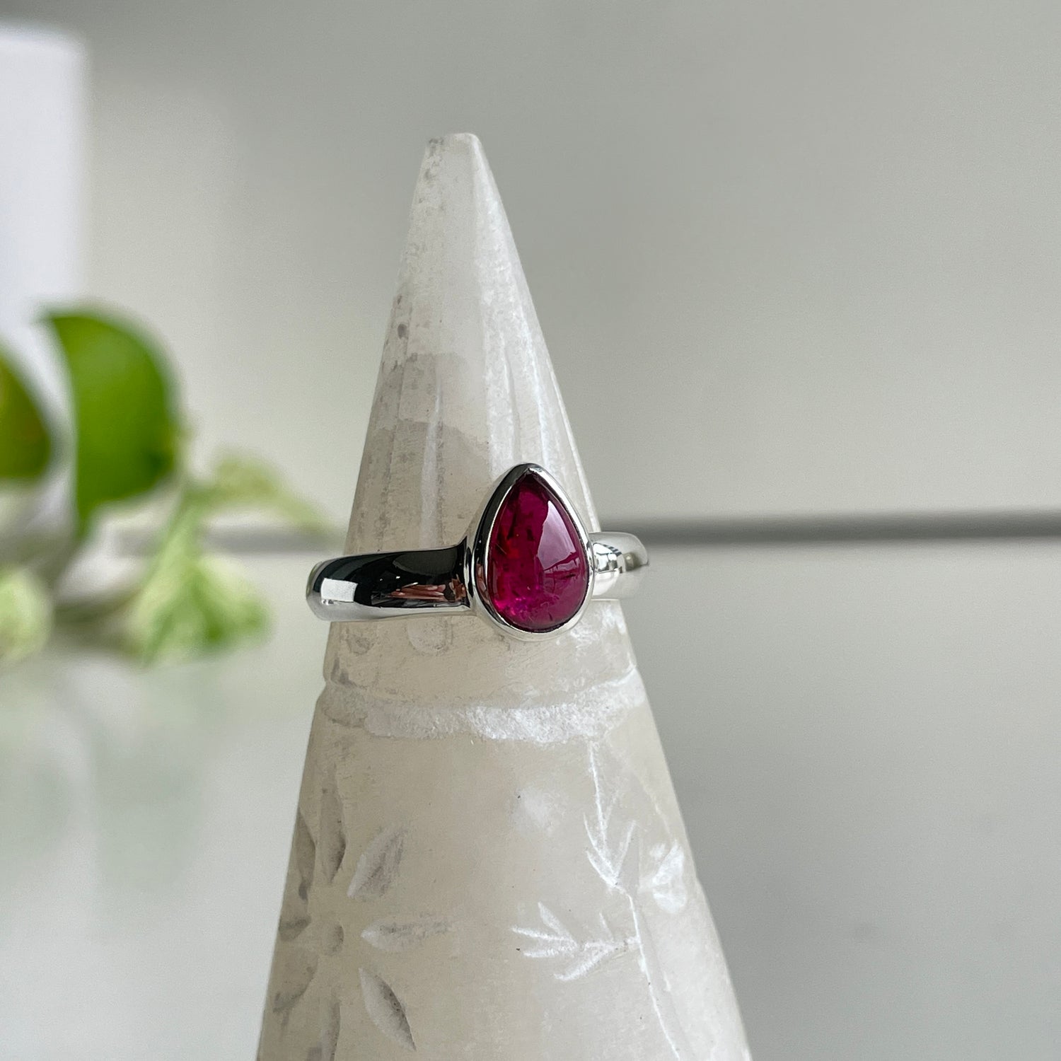 Pink Tourmaline Teardrop Ring Sz9