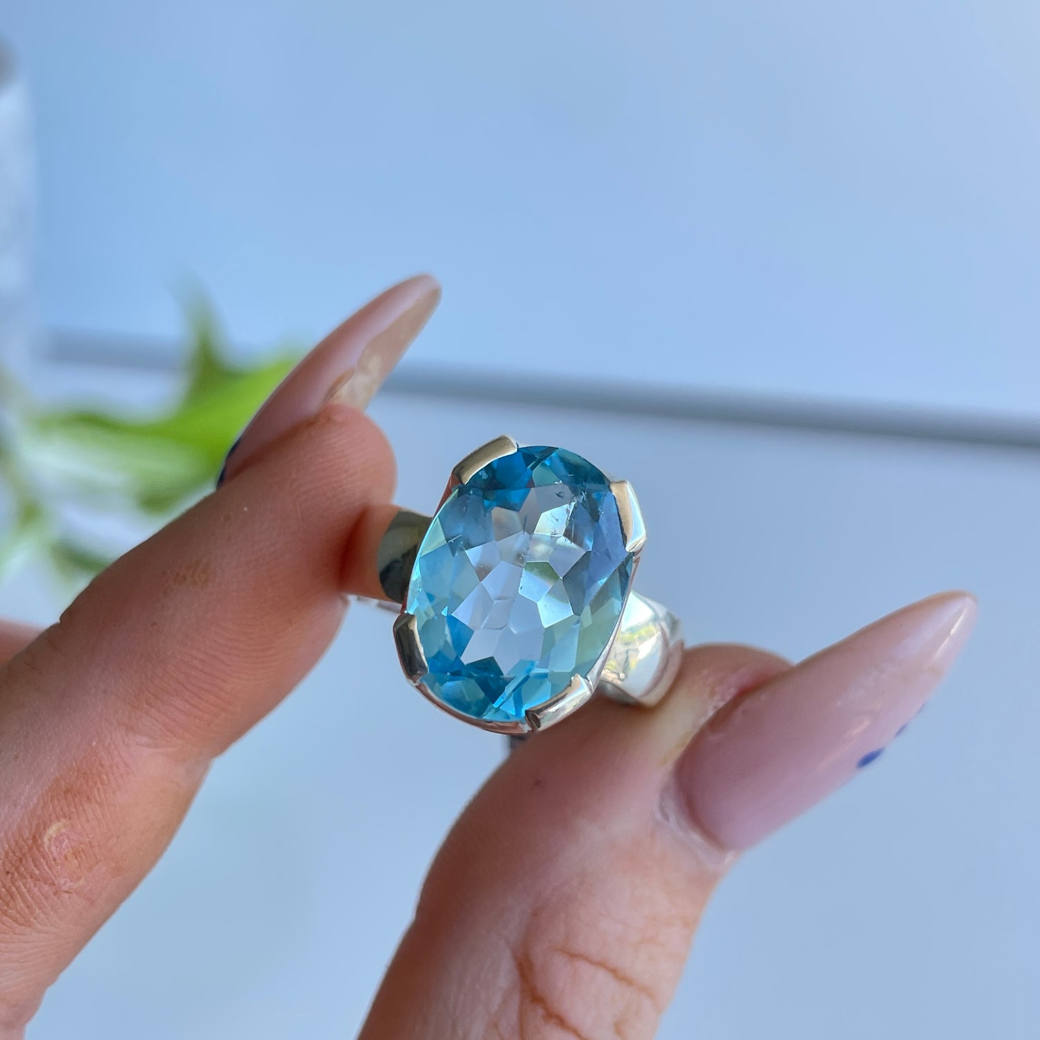Blue Topaz Oval Ring Sz9