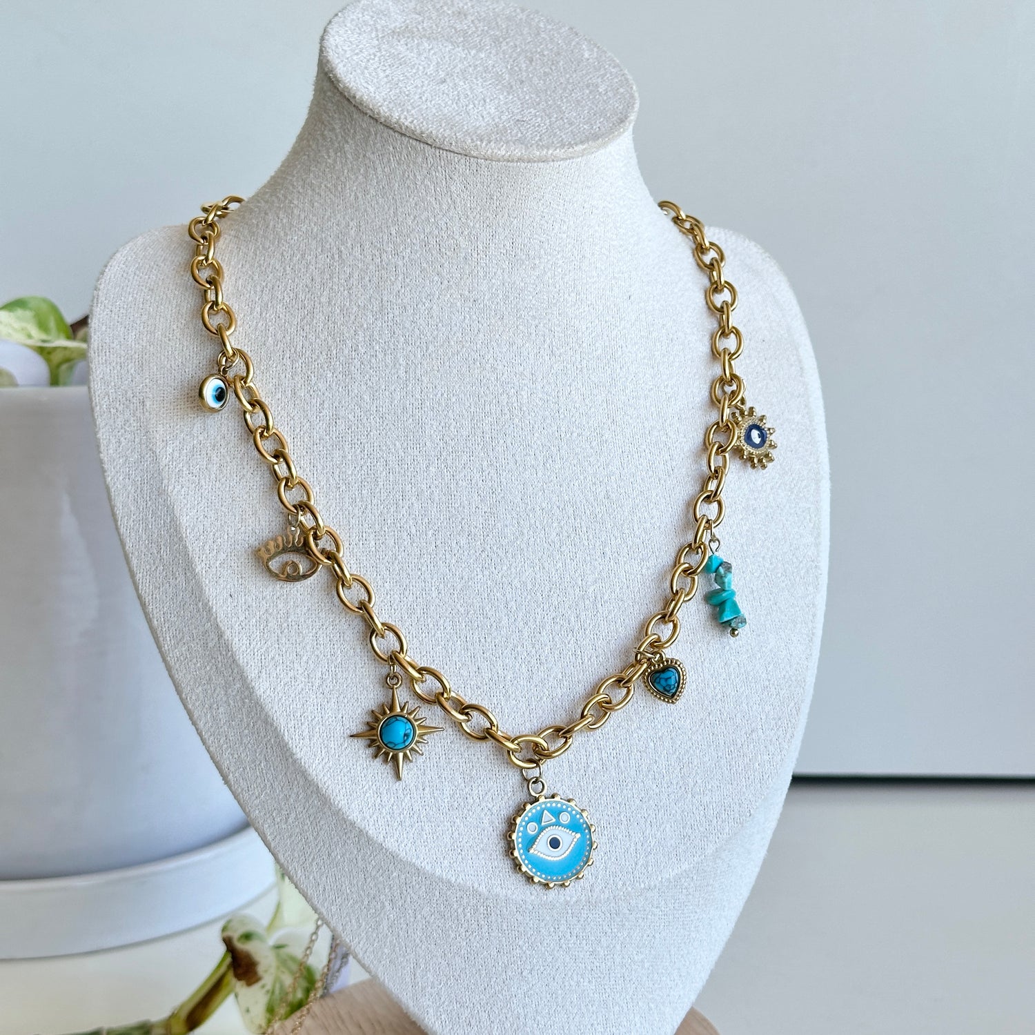 Gold Evil Eye Necklace Turquoise