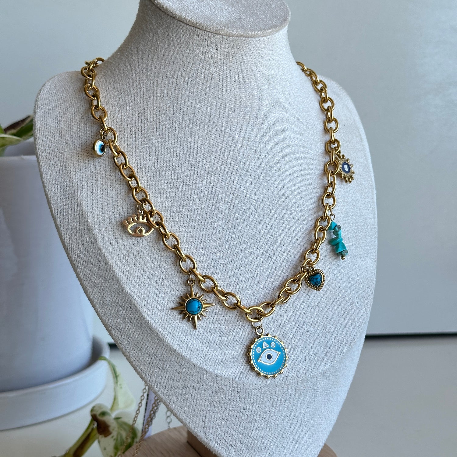 Gold Evil Eye Necklace Turquoise