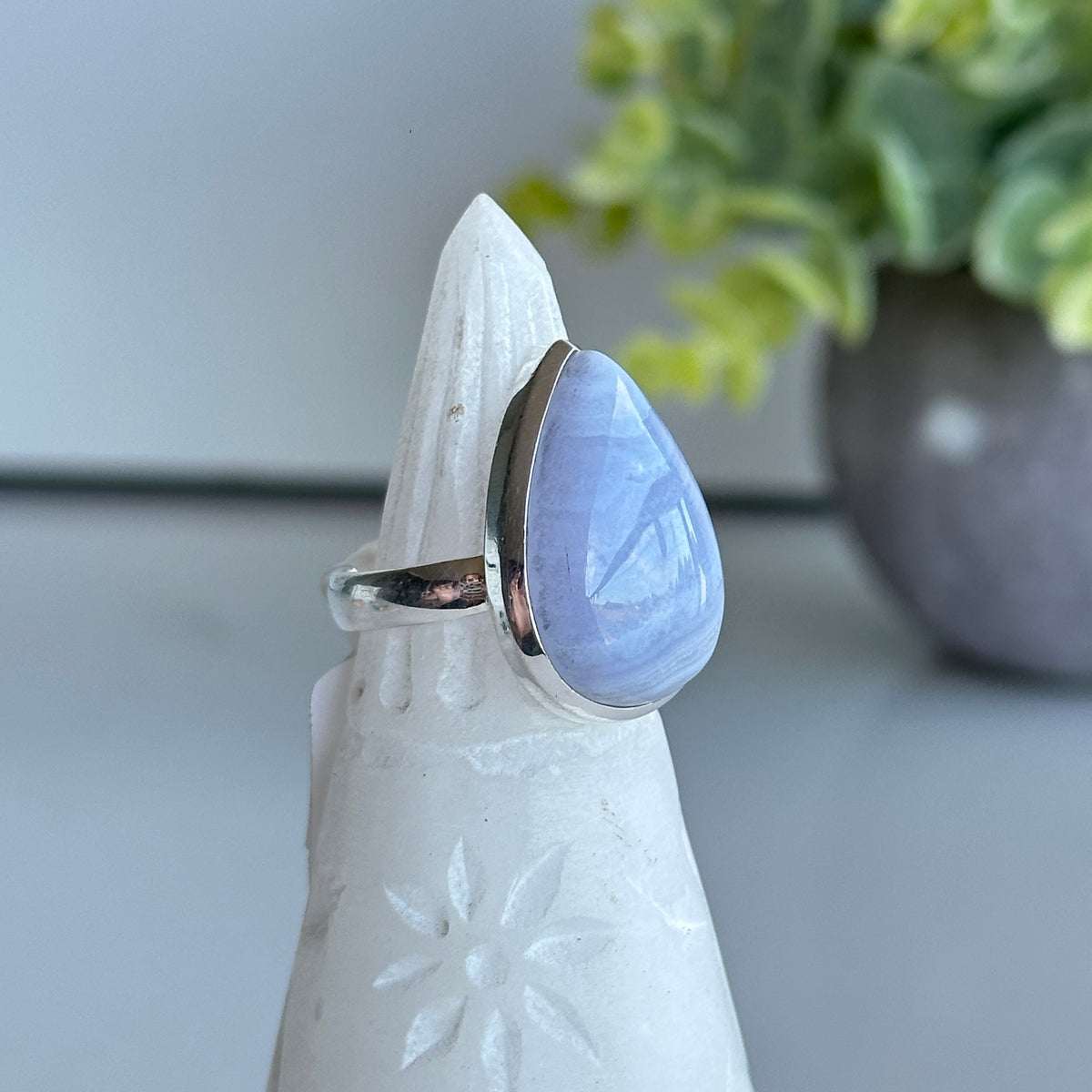 Blue Lace Agate Teardrop Ring Sz8.5