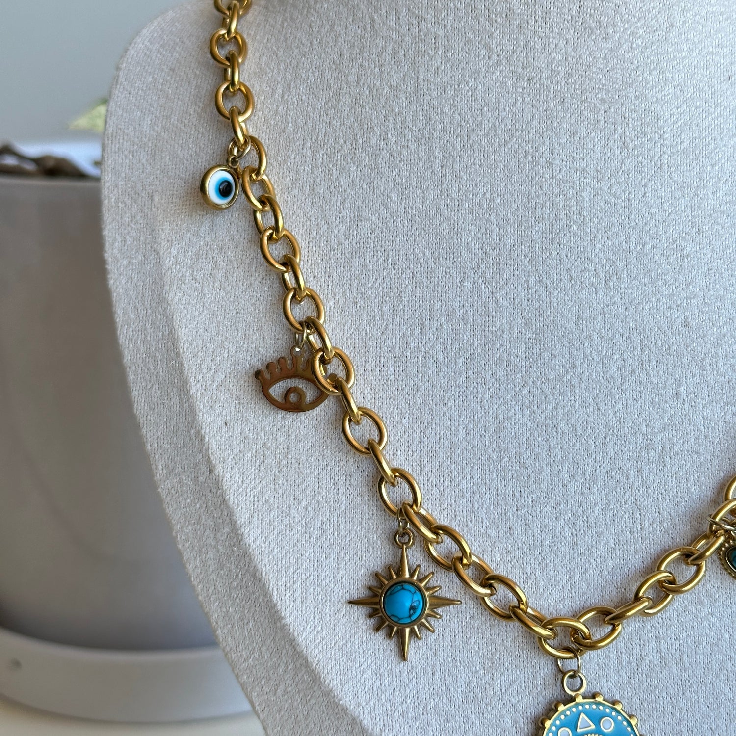 Gold Evil Eye Necklace Turquoise