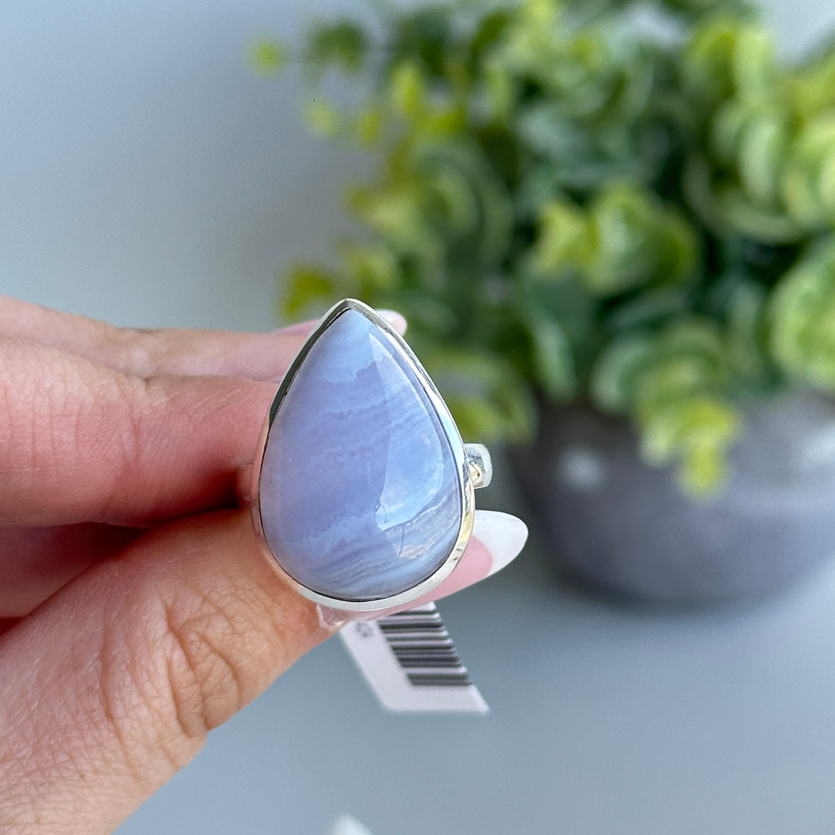 Blue Lace Agate Teardrop Ring Sz8.5