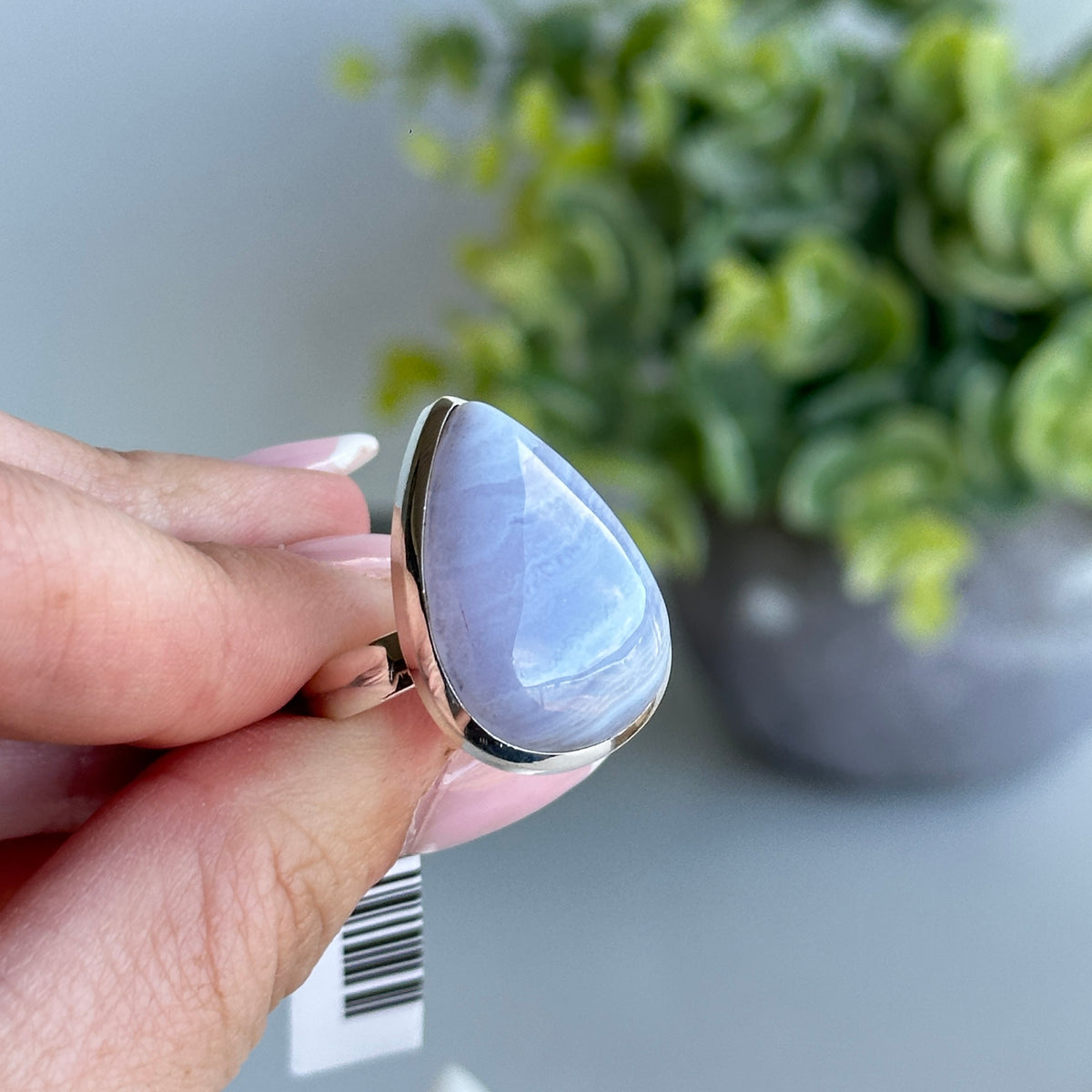 Blue Lace Agate Teardrop Ring Sz8.5