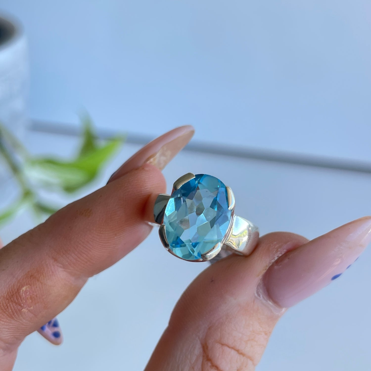 Blue Topaz Oval Ring Sz7