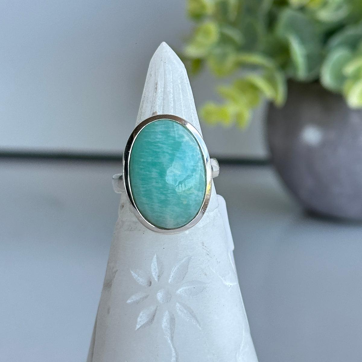 Amazonite Oval Ring Sz9