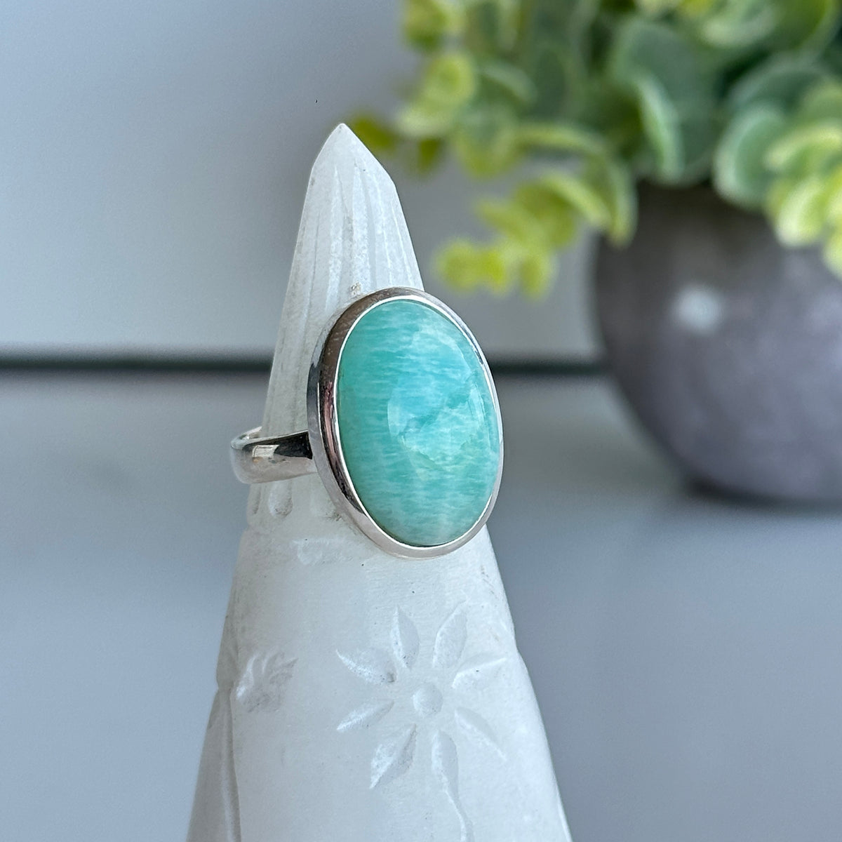 Amazonite Oval Ring Sz9