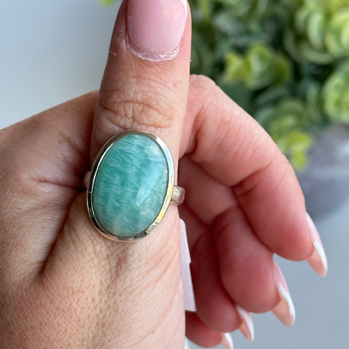 Amazonite Oval Ring Sz9