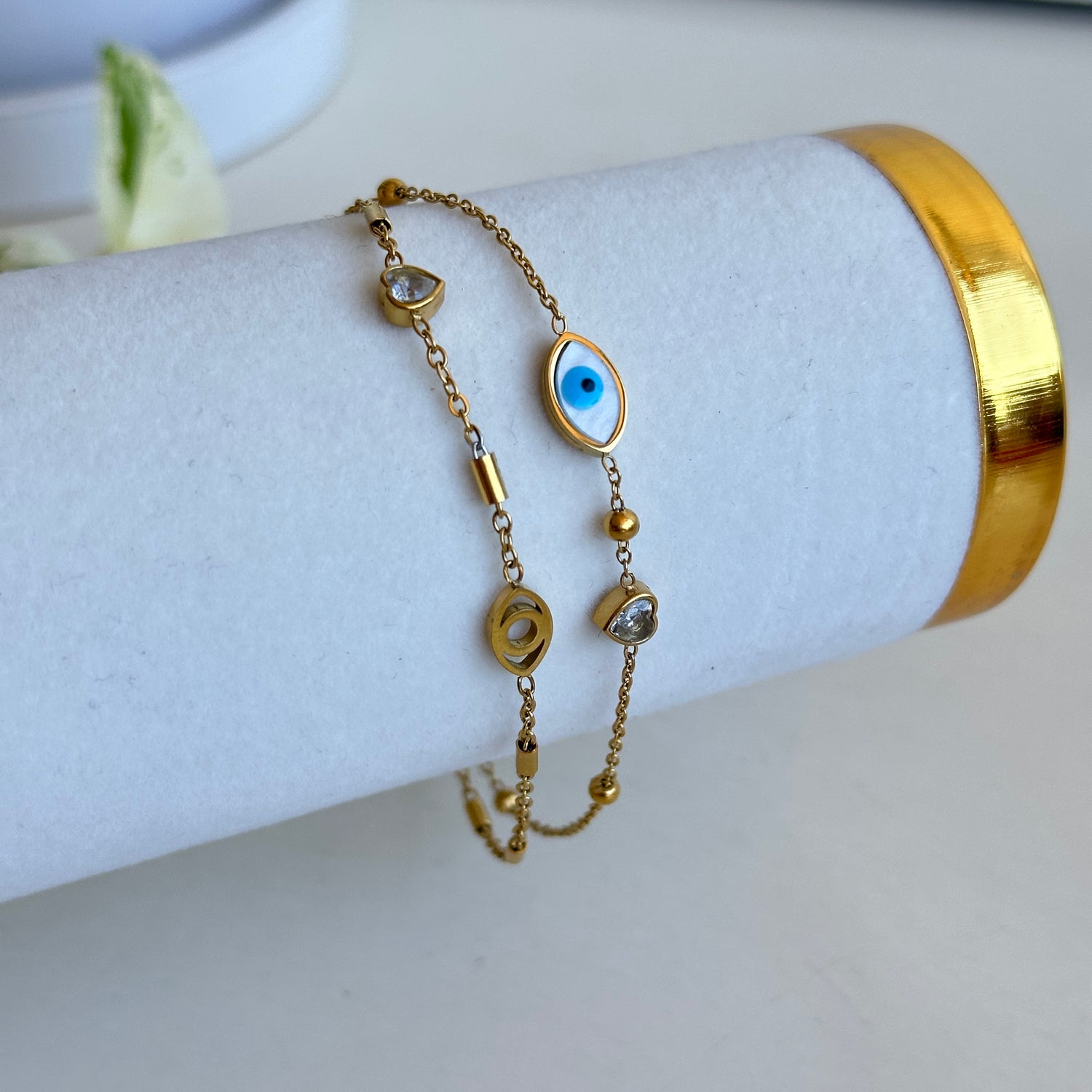Gold Evil Eye Bracelet With Heart