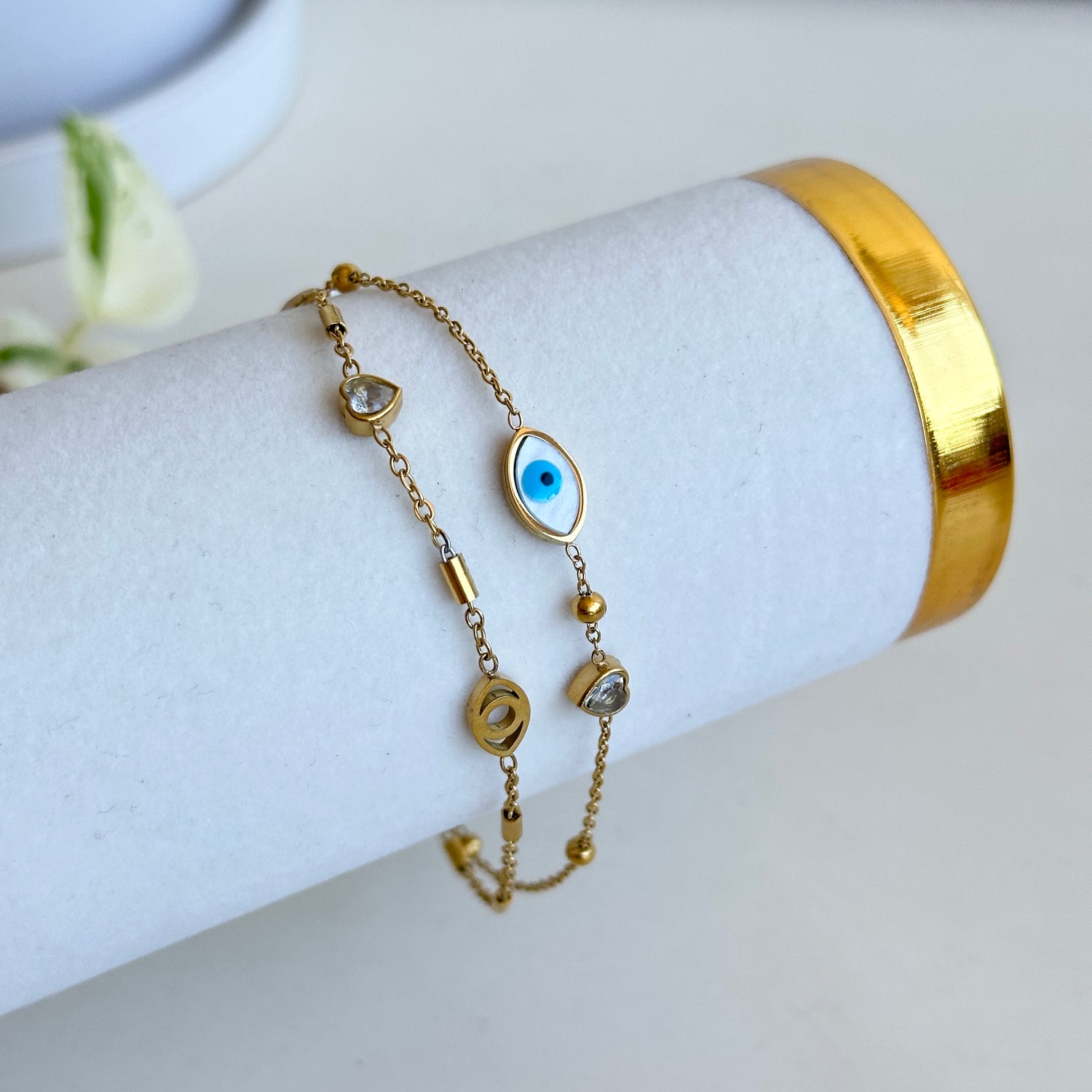 Gold Evil Eye Bracelet With Heart