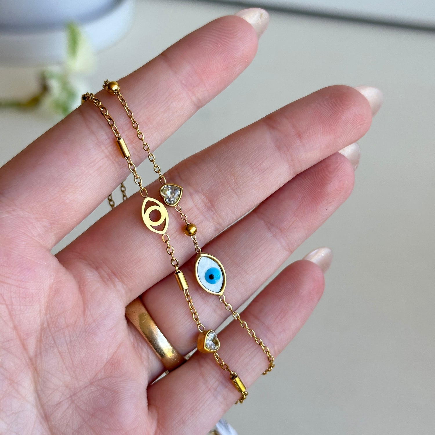 Gold Evil Eye Bracelet With Heart