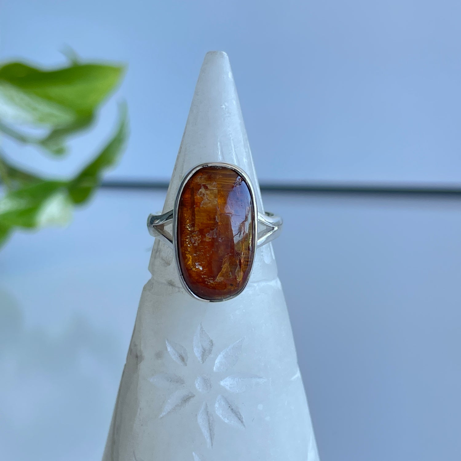 Orange Kyanite Oval Ring Sz8