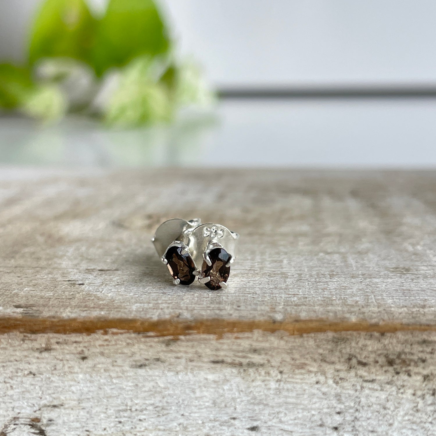 Smoky Quartz Oval Studs