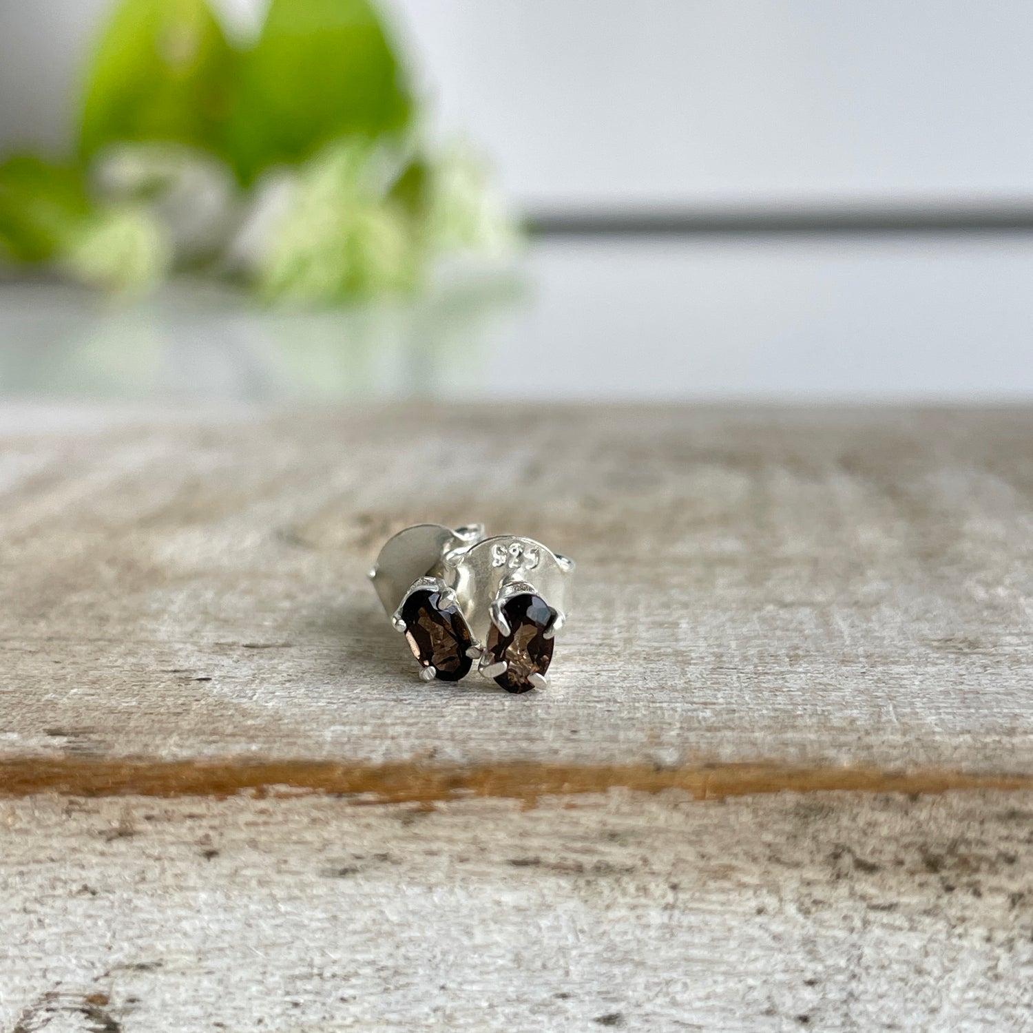 Smoky Quartz Oval Studs