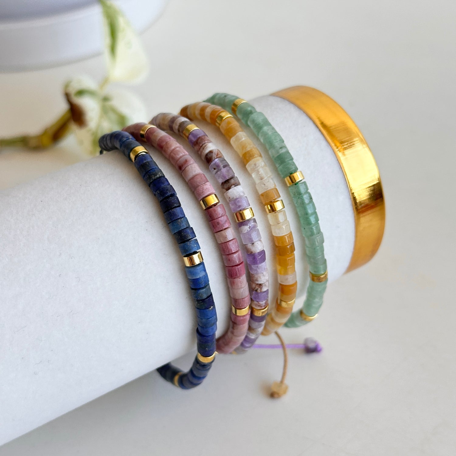 Crystal Bead Bracelet With Gold Beads