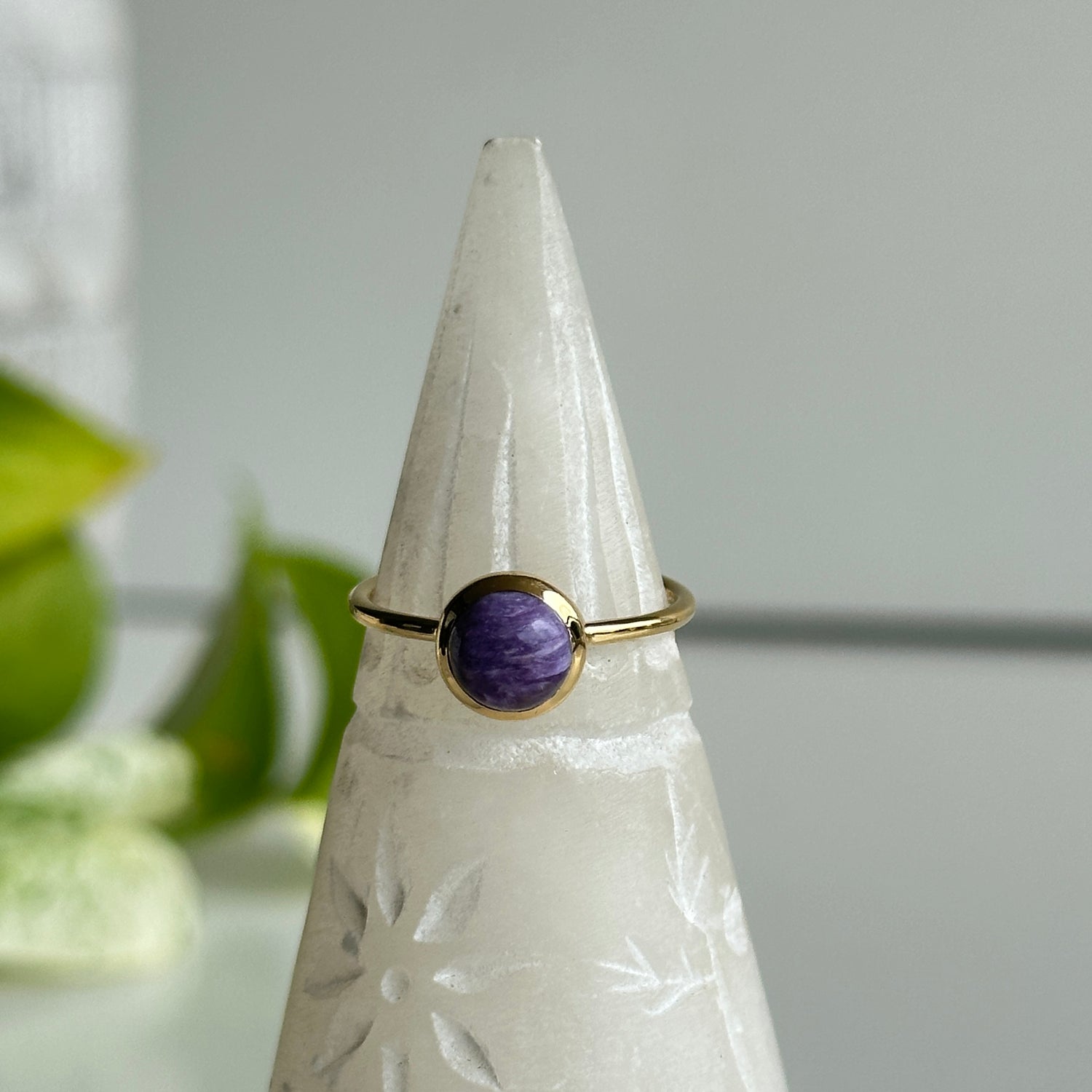 18k Gold Plated Charoite Ring Sz7.5