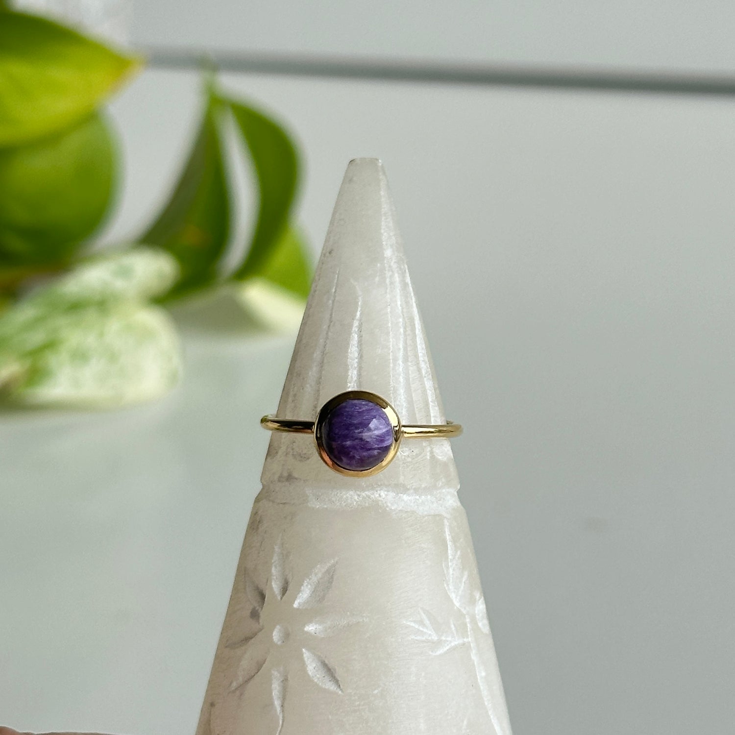 18k Gold Plated Charoite Ring Sz7.5