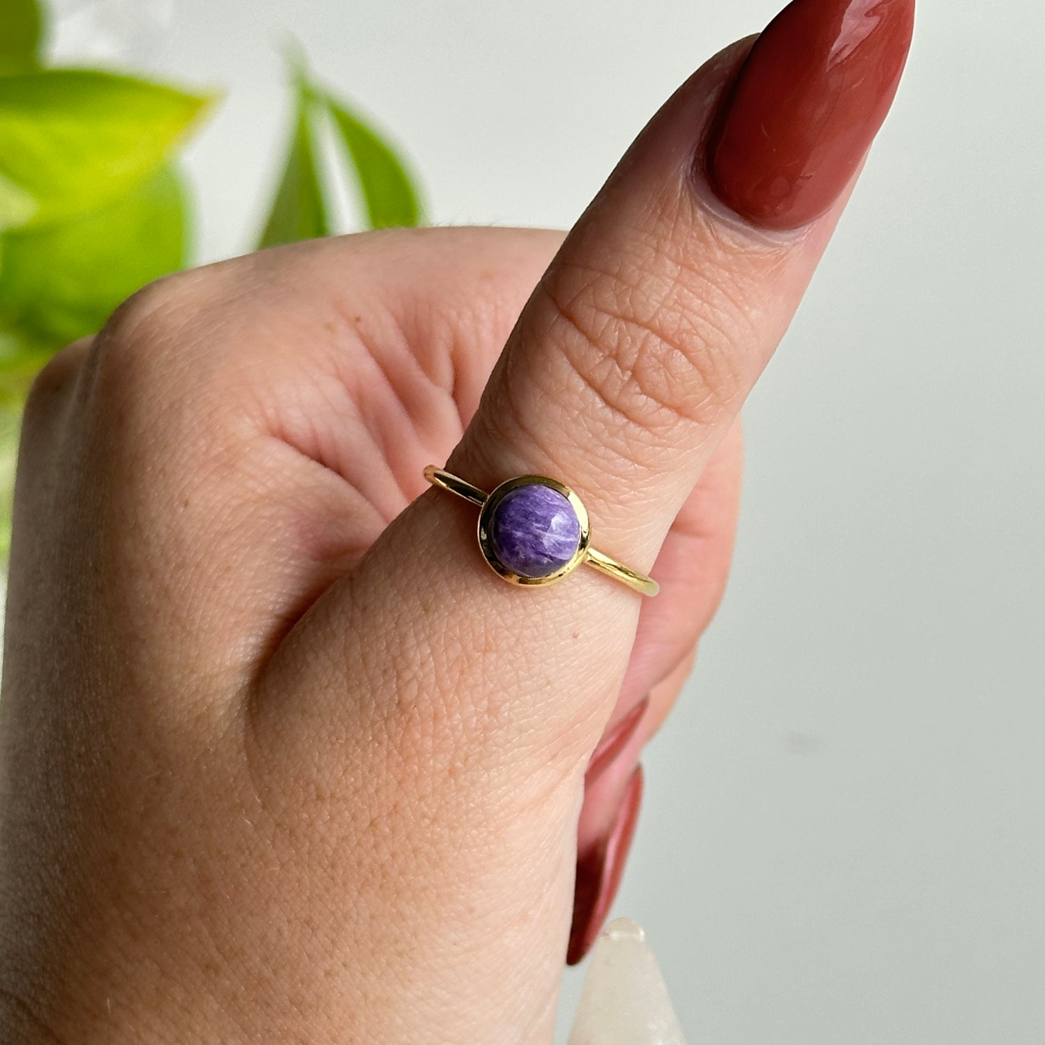 18k Gold Plated Charoite Ring Sz7.5