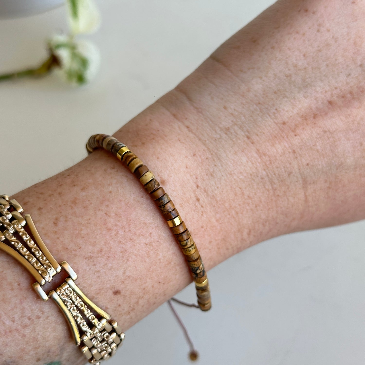 Crystal Bead Bracelet With Gold Beads