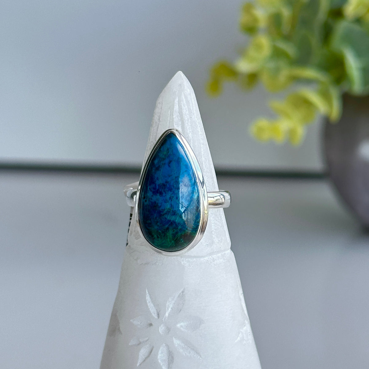 Chrysocolla Teardrop Ring Sz7