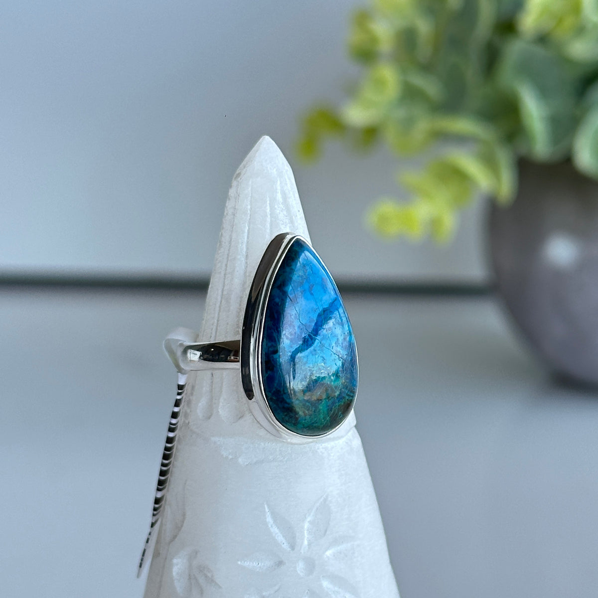 Chrysocolla Teardrop Ring Sz7
