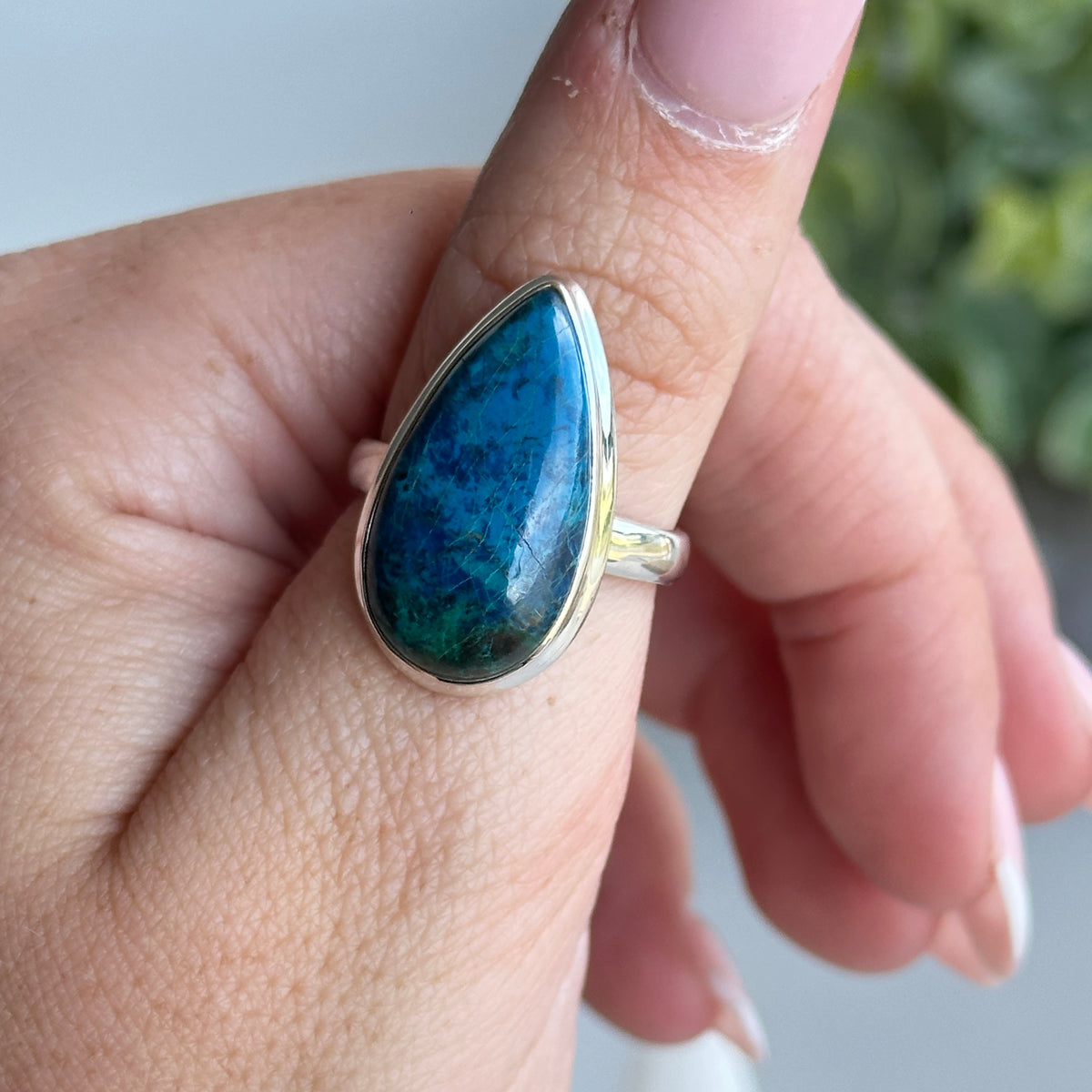 Chrysocolla Teardrop Ring Sz7