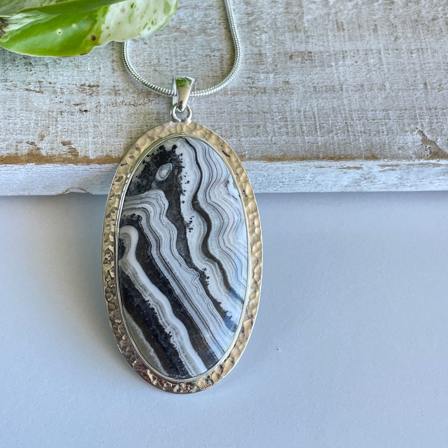 Zebra Calcite Oval Pendant