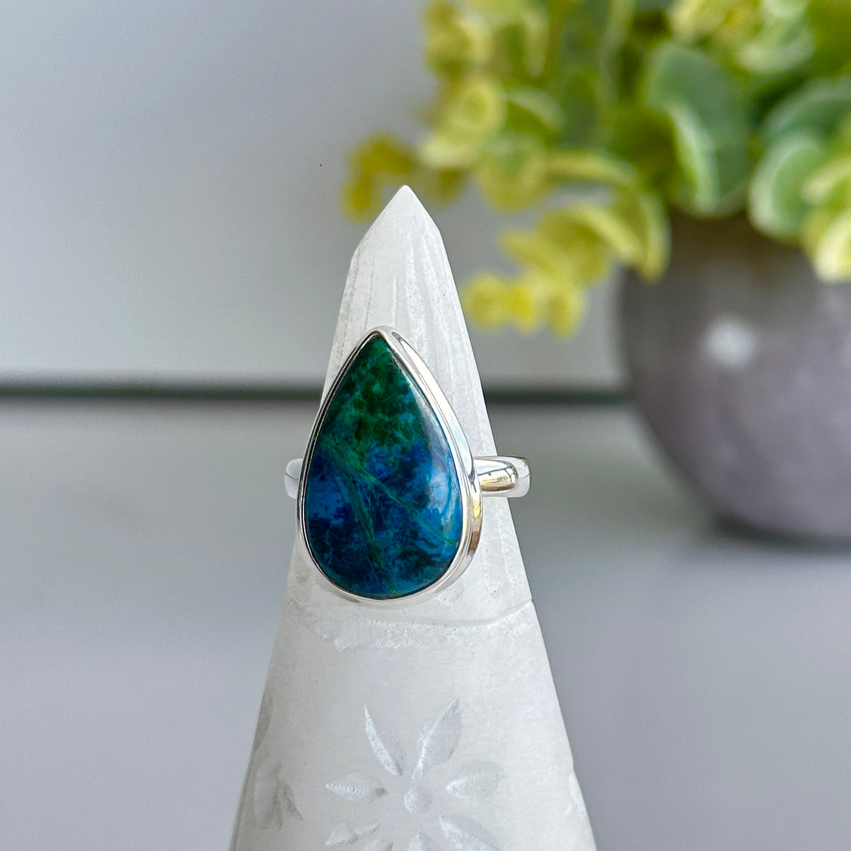 Chrysocolla Teardrop Ring Sz7