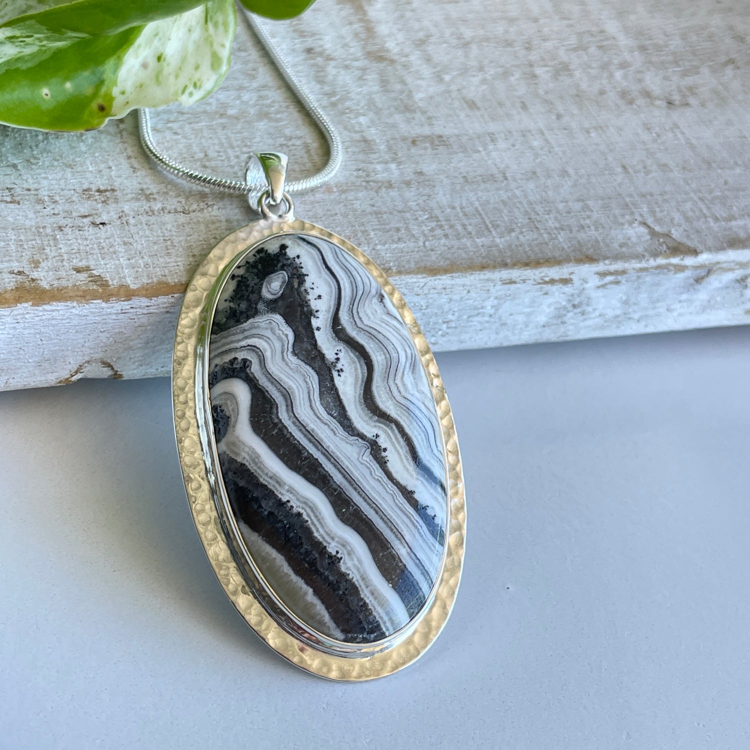 Zebra Calcite Oval Pendant