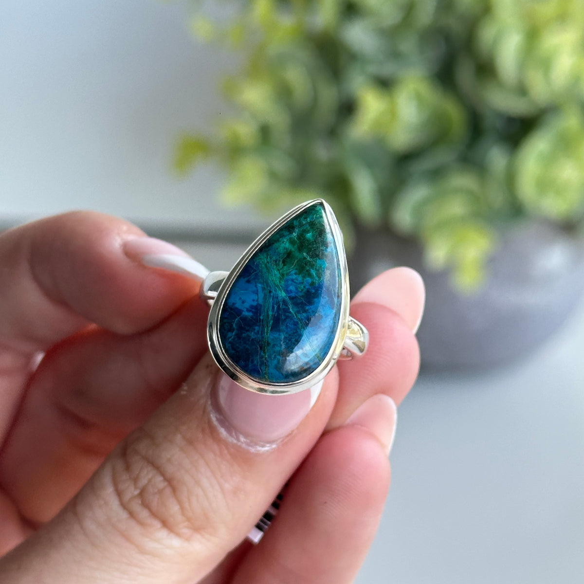 Chrysocolla Teardrop Ring Sz7