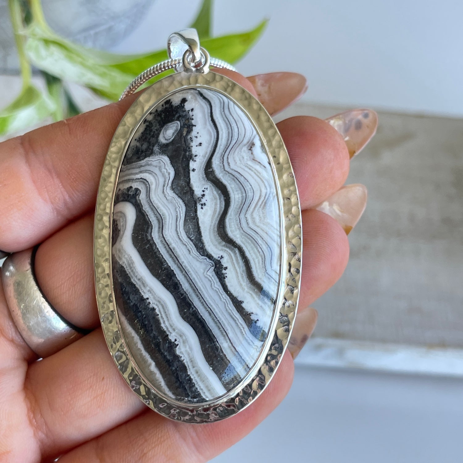 Zebra Calcite Oval Pendant
