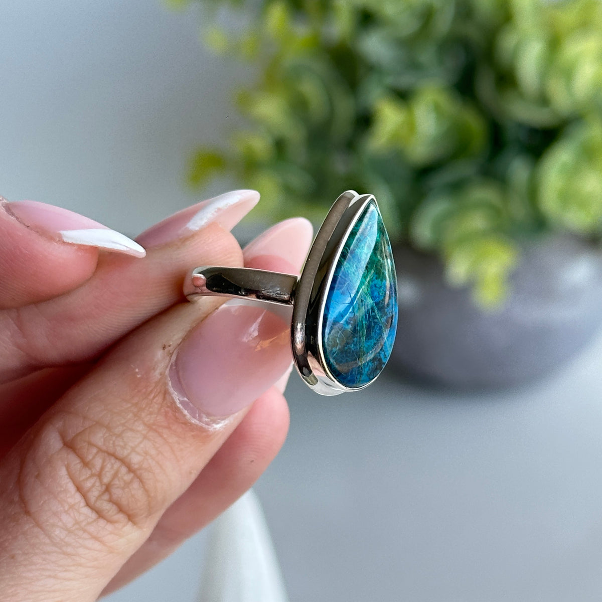 Chrysocolla Teardrop Ring Sz7