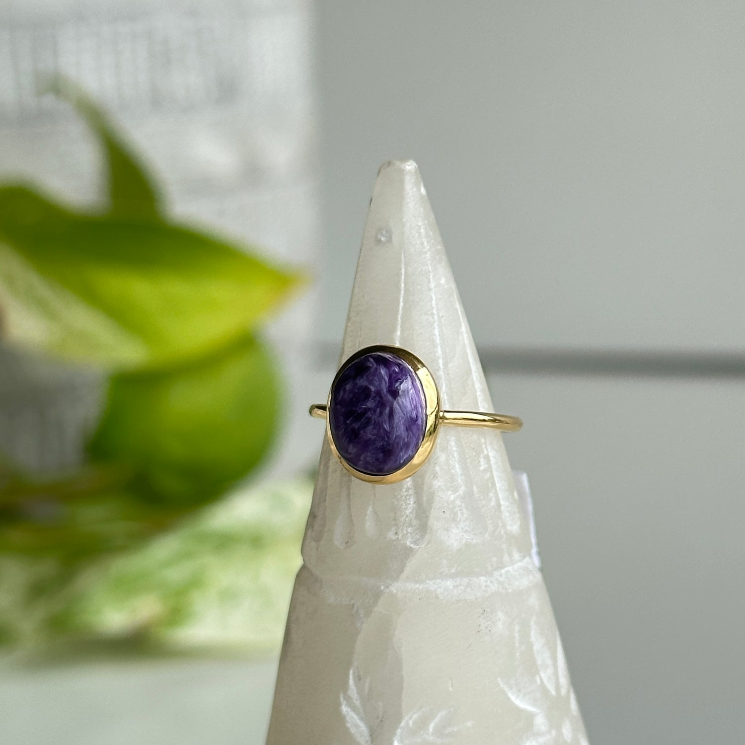 18k Gold Plated Charoite Ring Sz5