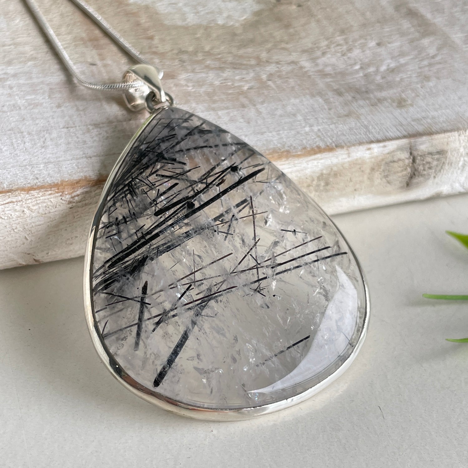 Tourmalinated Quartz Teardrop Pendant