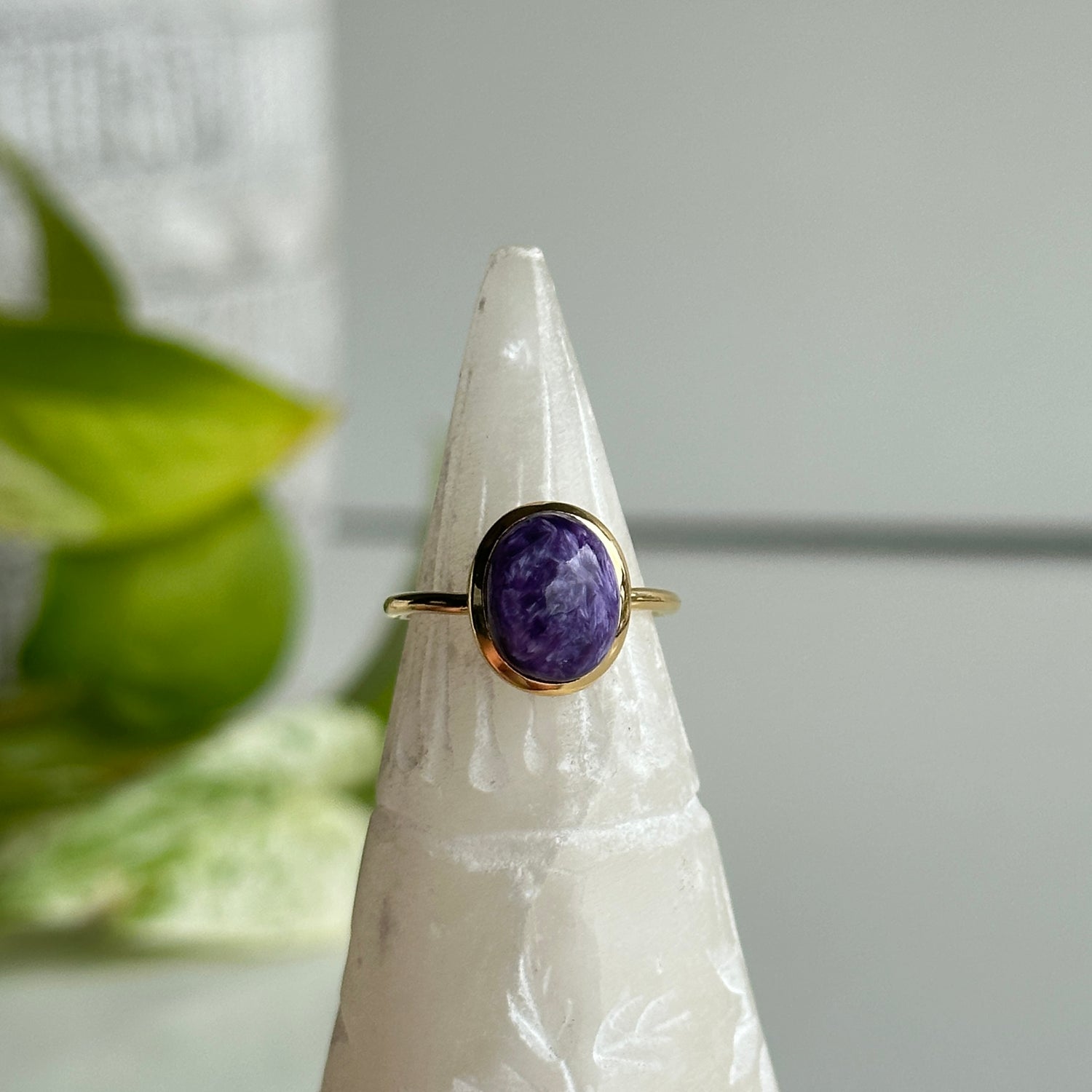 18k Gold Plated Charoite Ring Sz5