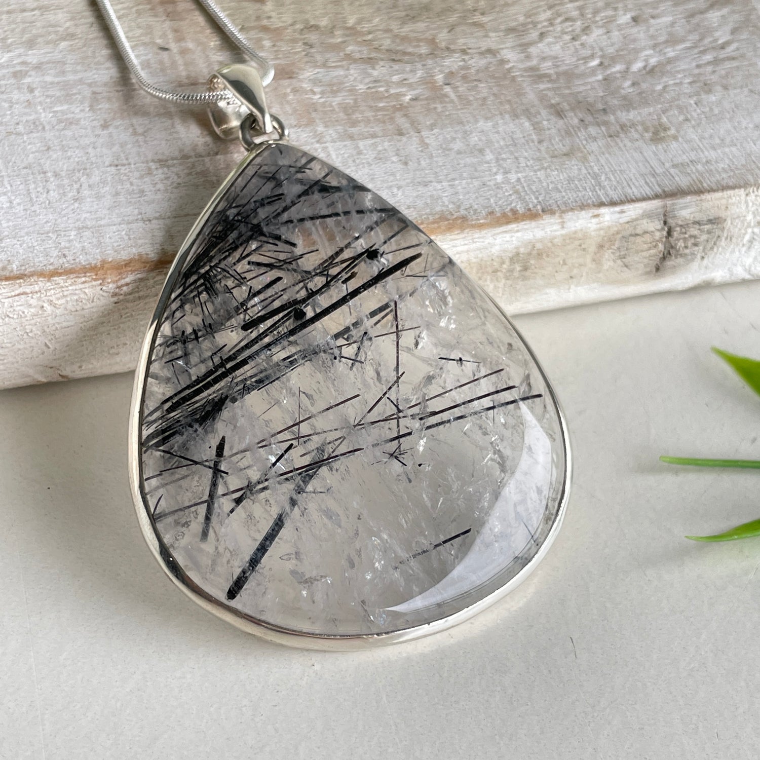 Tourmalinated Quartz Teardrop Pendant