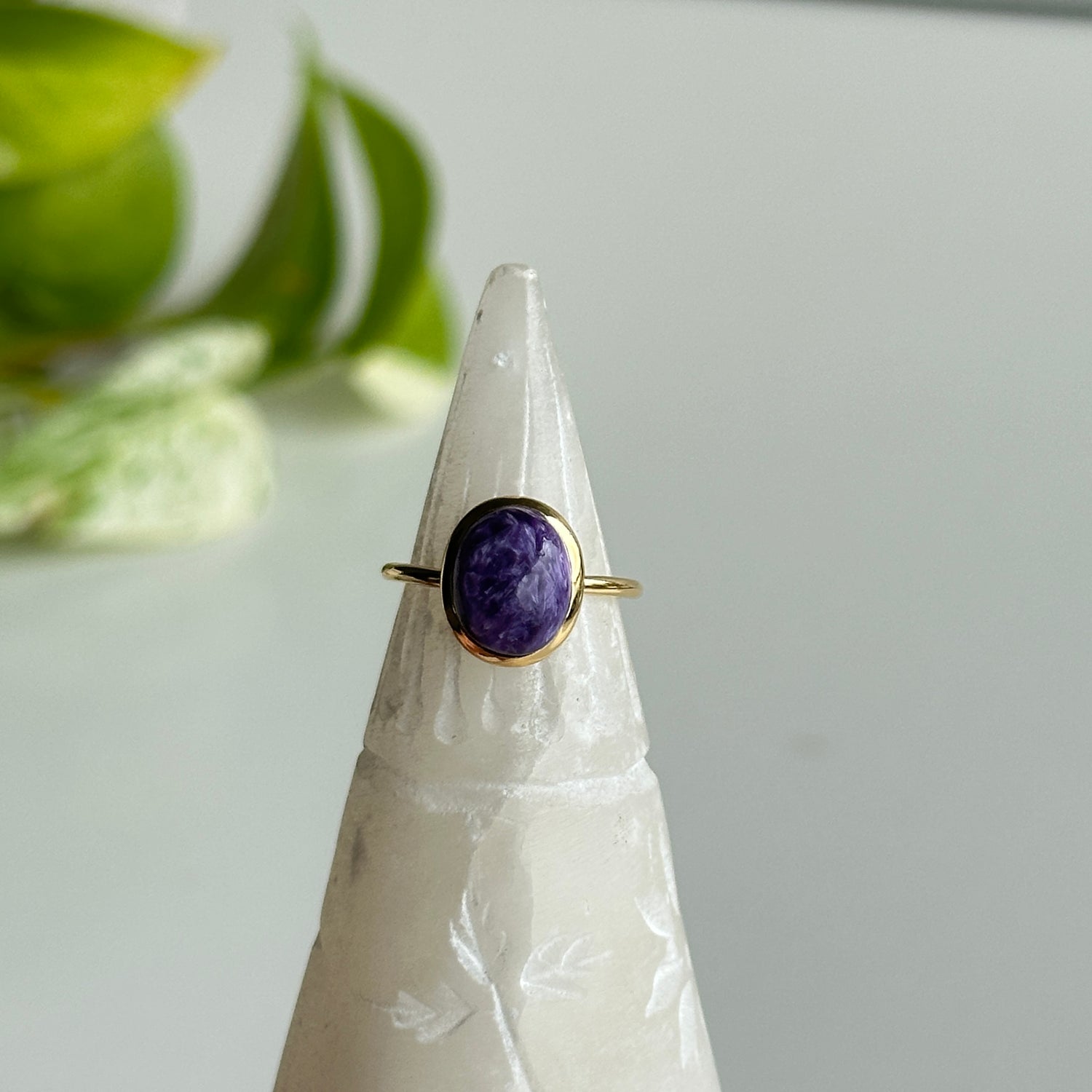 18k Gold Plated Charoite Ring Sz5