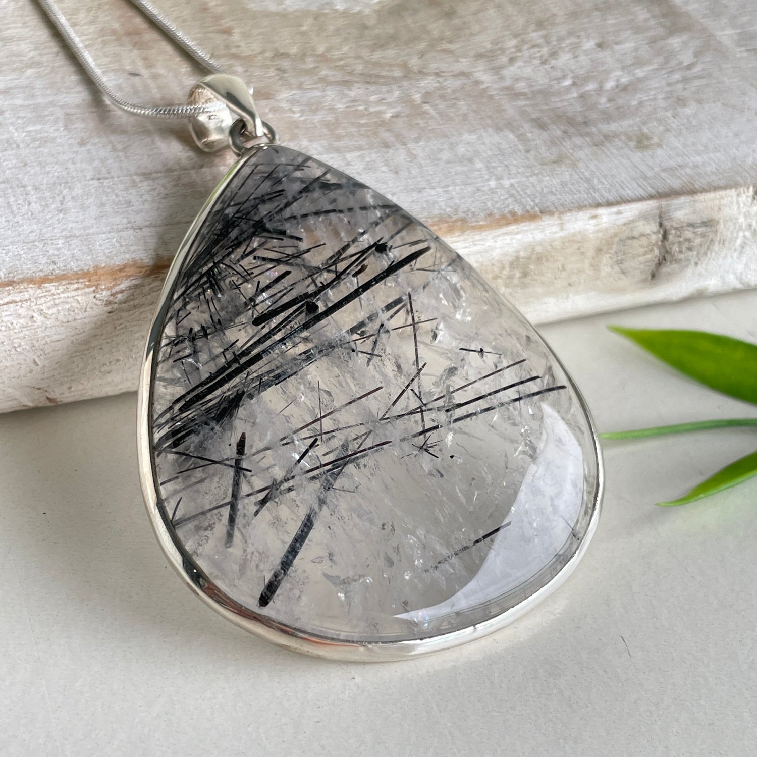 Tourmalinated Quartz Teardrop Pendant