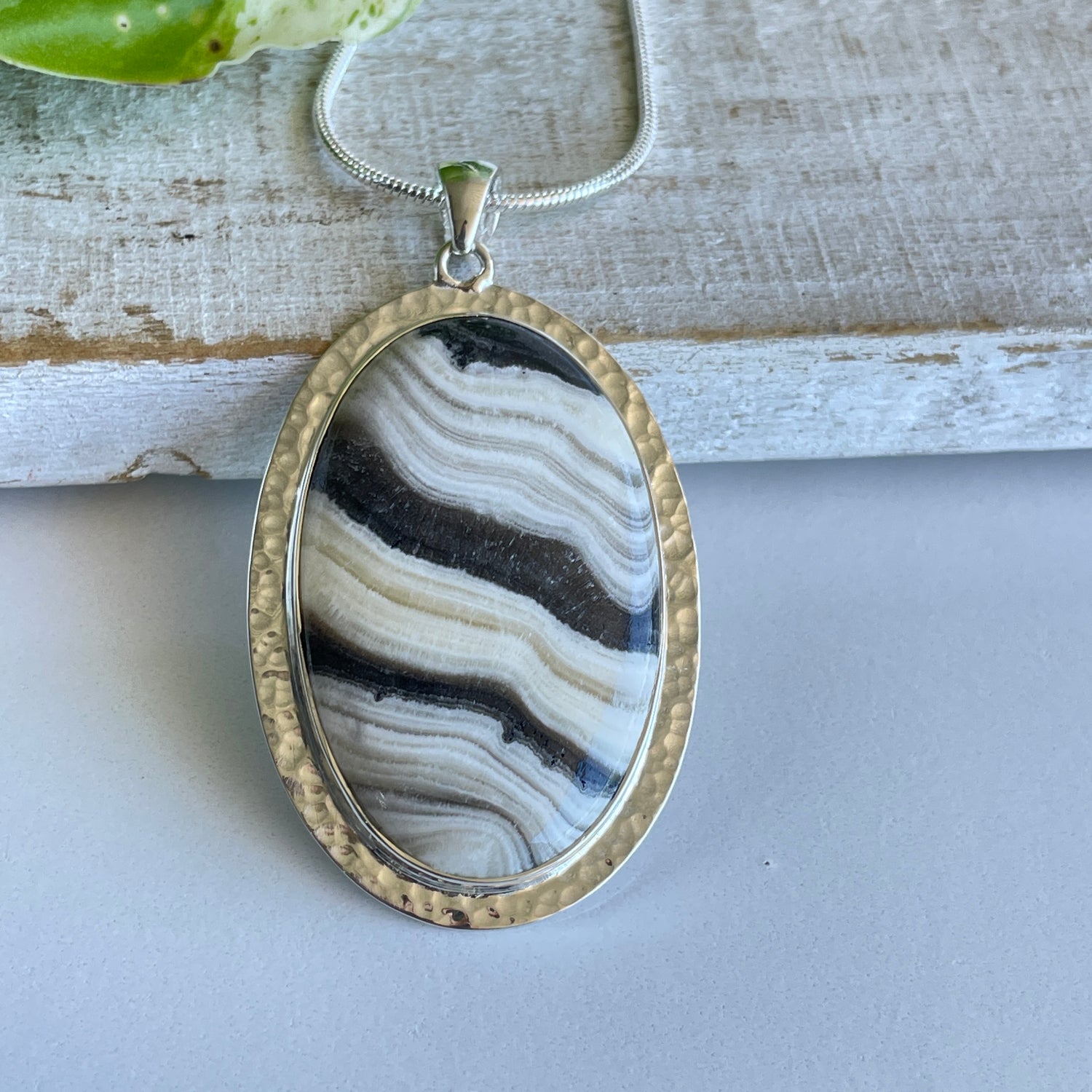 Zebra Calcite Oval Pendant