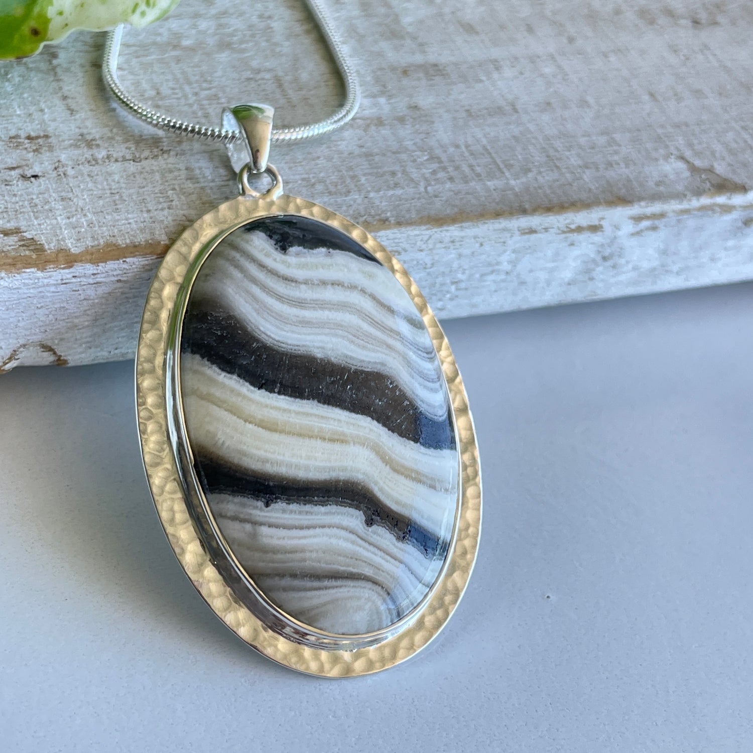 Zebra Calcite Oval Pendant